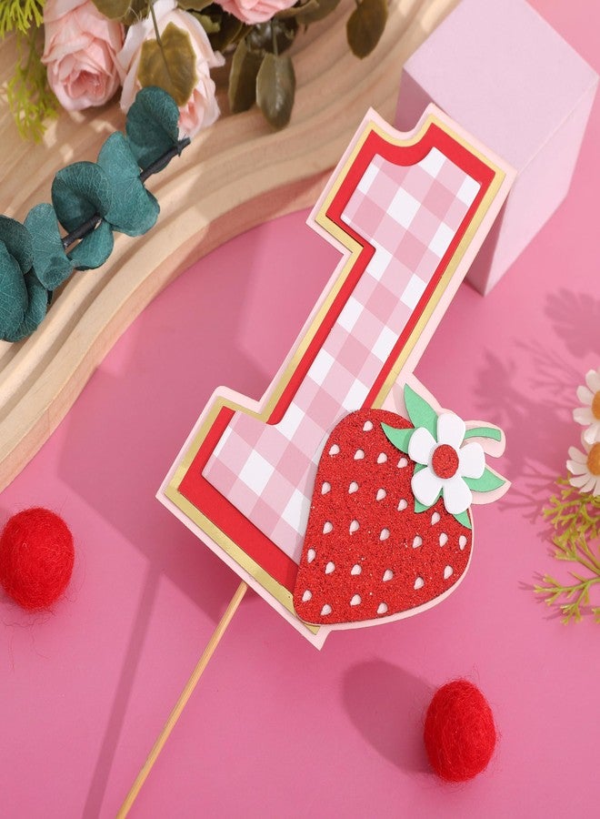LINGANA Berry 1st Birthday Cake Topper - Strawberry One Birthday Decorations,Red Berry Sweet Party Photo Props,First Strawberry Cake Topper,Summer Fruit Party Decorations - Image 3